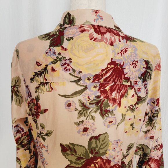Soft Surroundings Red Pink Floral Long Sleeve Blouse Silk Blend Size S - Picture 7 of 11